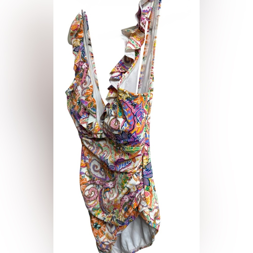 RALPH LAUREN ONE PIECE SWIMSUIT SIZE 16 PAISLEY FLORAL RUFFLE STRAP V-NECK - Picture 5 of 11